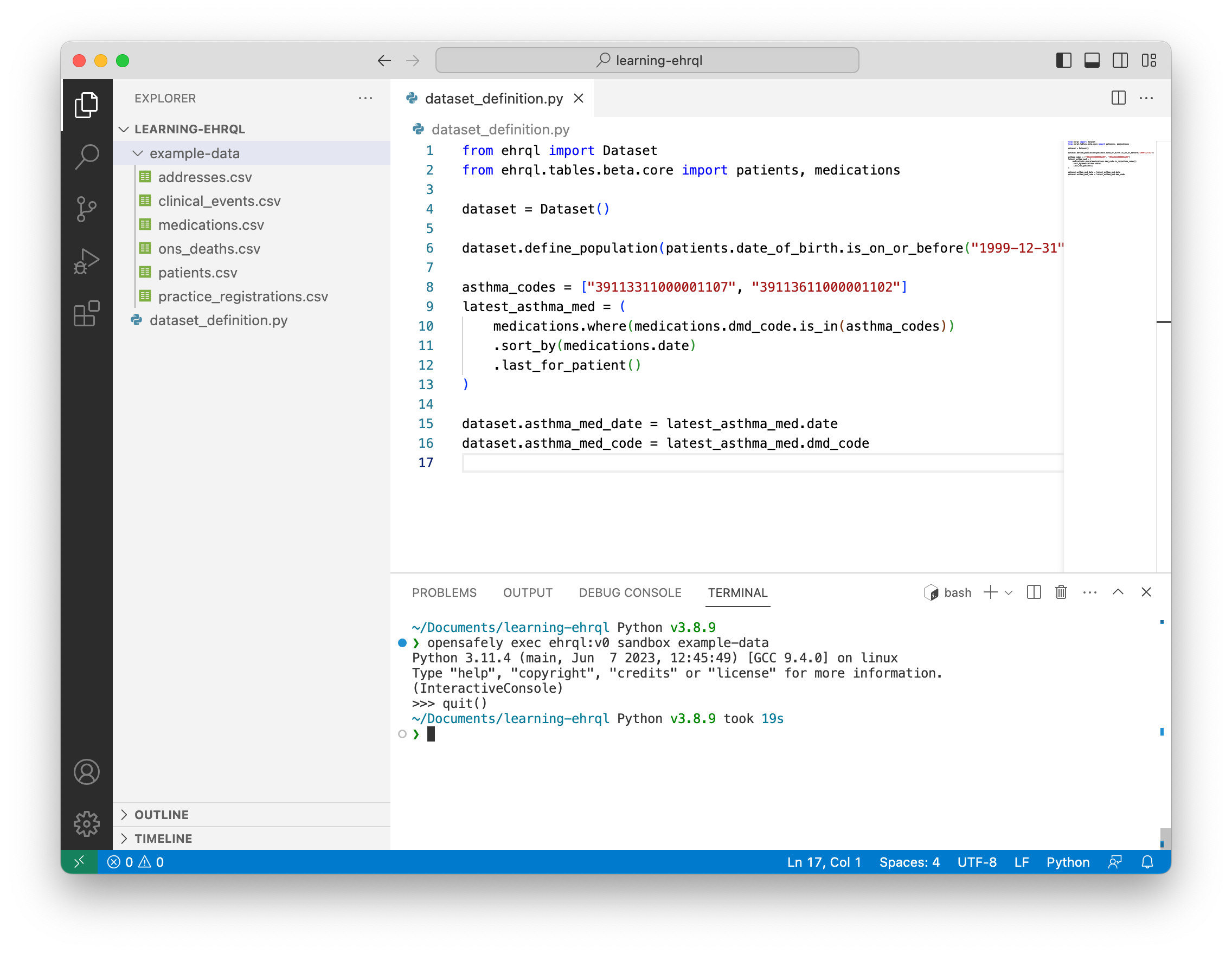 A screenshot of VS Code, showing the terminal